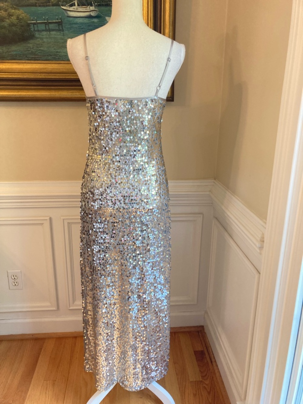 H&M Silver Sequin Cami Slip Midi Dress NWT - Picture 5 of 11